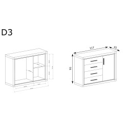 Komoda Dallas 117cm D3 dąb truflowy - domowanie.pl