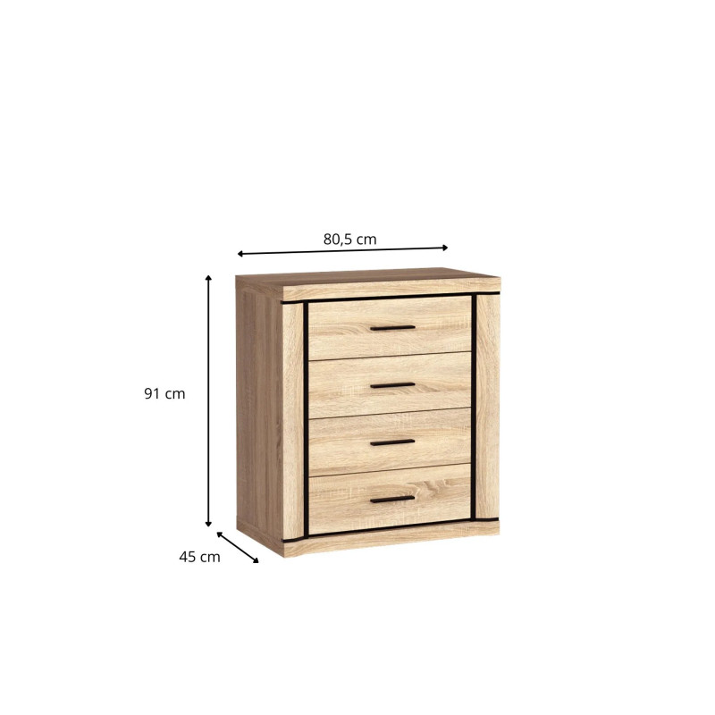 Komoda z szufladami 80cm Dallas dąb sonoma - domowanie.pl