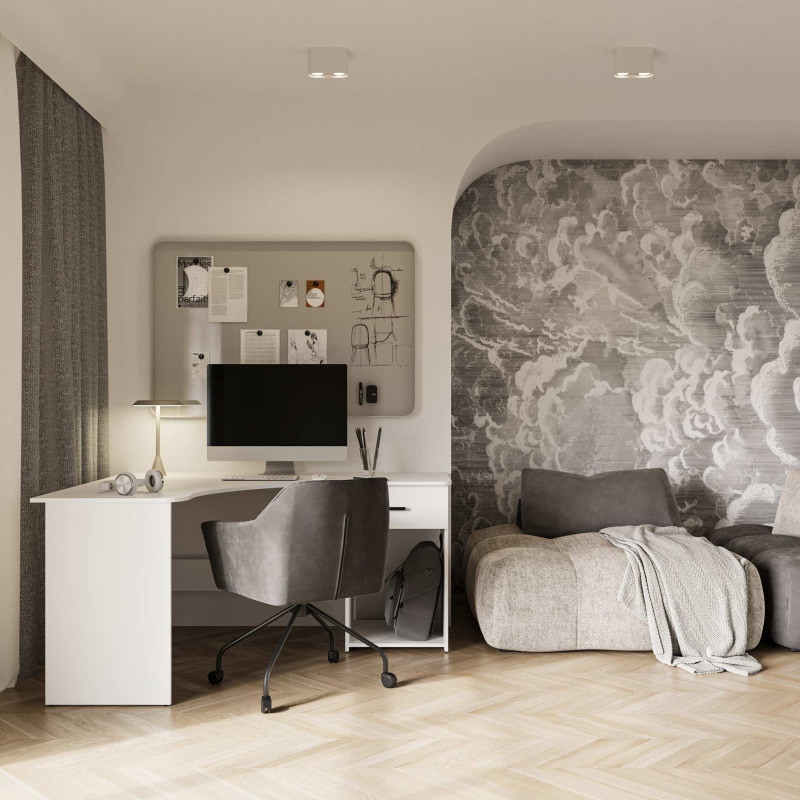 Biurko narożne CORNER białe 155 cm z szufladą | Domowanie.pl