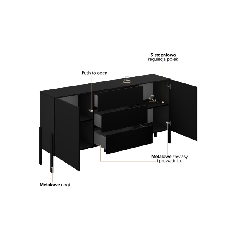 Komoda JUKON czarny Onyks 184 cm 2D3S | Domowanie.pl