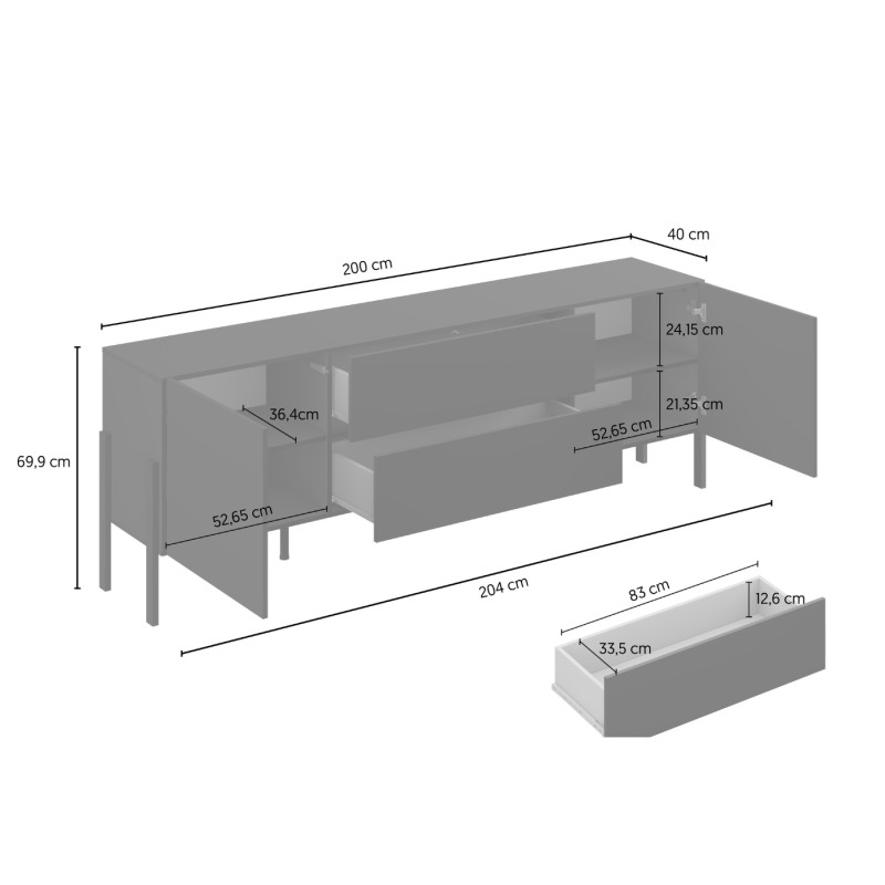 Komoda RTV JUKON czarny Onyks 204 cm | Domowanie.pl
