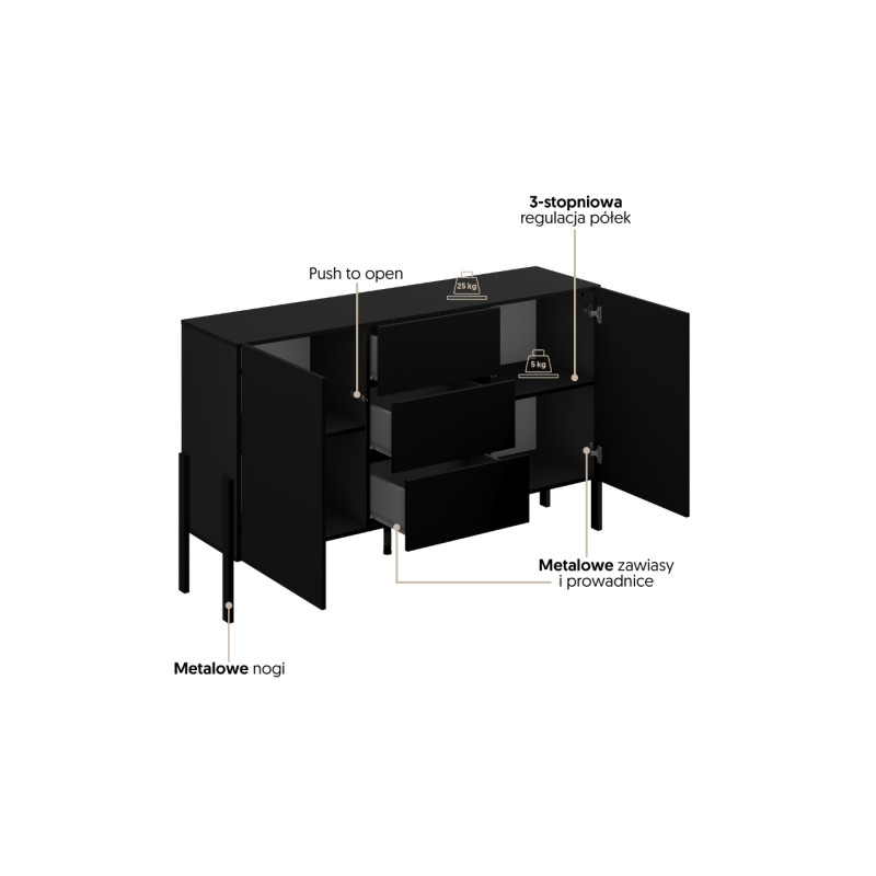 Czarna komoda JUKON 24W3ND43 3 szuflady – Kup teraz