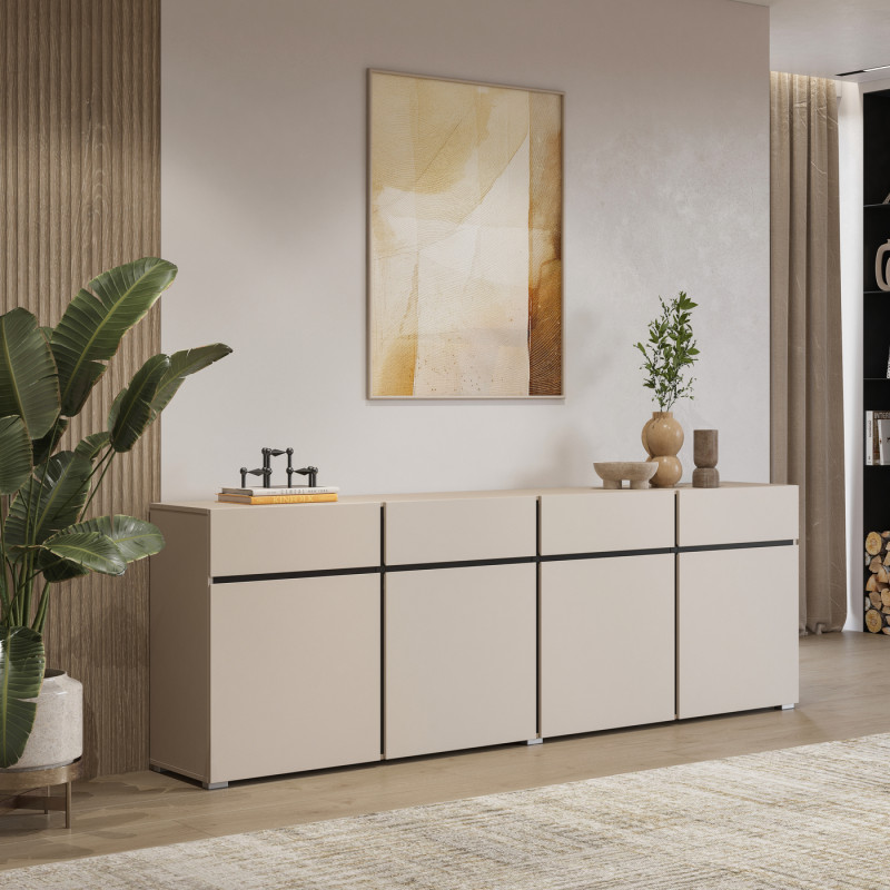Komoda CROSS kaszmir/czarny 226 cm 4D4S | Domowanie.pl