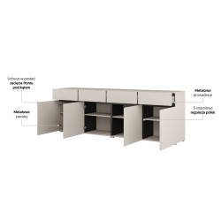 Komoda CROSS kaszmir/czarny 226 cm 4D4S | Domowanie.pl