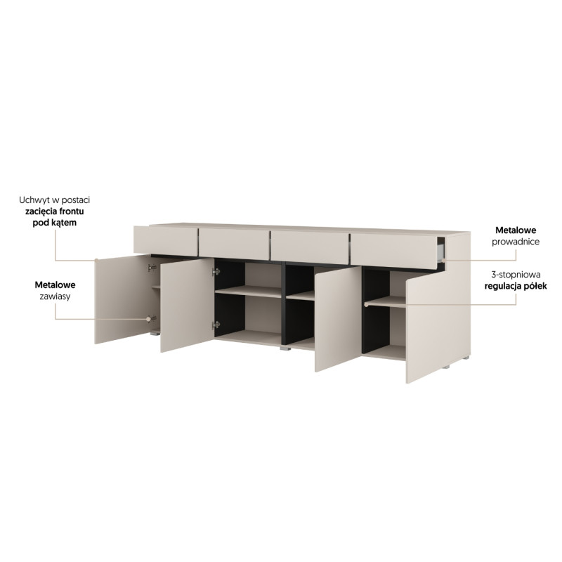 Komoda CROSS kaszmir/czarny 226 cm 4D4S | Domowanie.pl