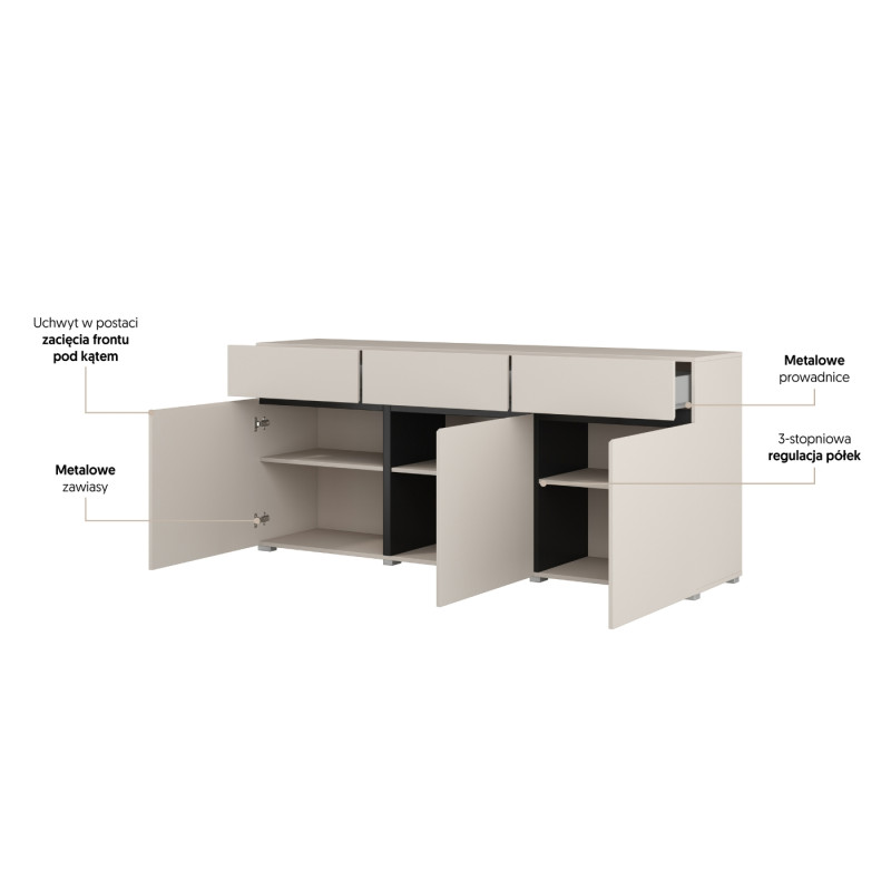 Komoda CROSS kaszmir/czarny 180 cm 3D3S | Domowanie.pl