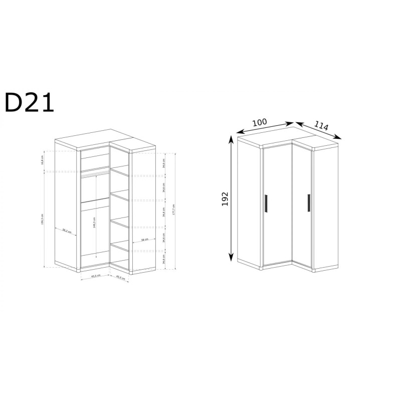 Szafa narożna Dallas 114cm D21 dąb truflowy - domowanie.pl