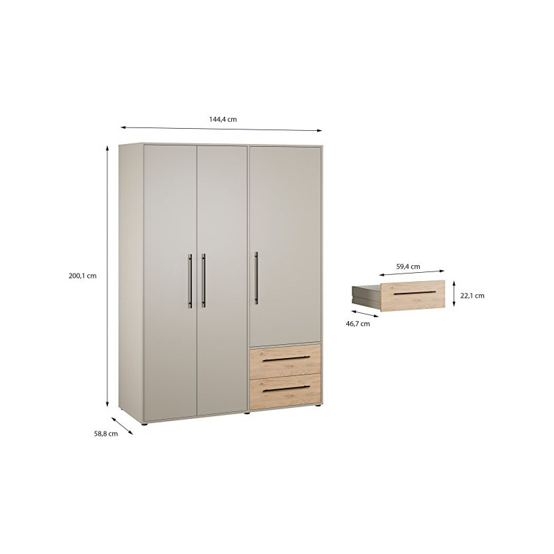 Szafa 145 cm JUPITER taupe/dąb dziki naturalny – skandynawski styl