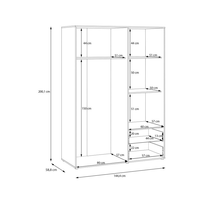 Szafa trzydrzwiowa 145 cm JUPITER piaskowy – skandynawski styl