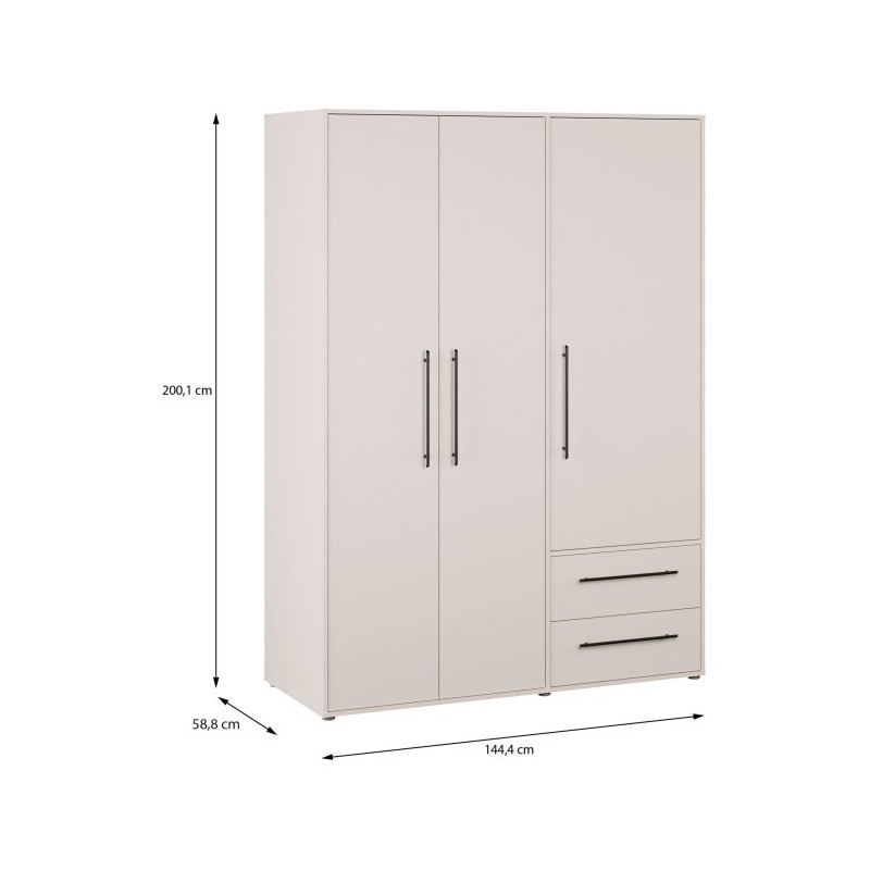 Szafa trzydrzwiowa 145 cm JUPITER piaskowy – skandynawski styl