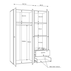 Szafa trzydrzwiowa 145 cm JUPITER biały – skandynawski styl