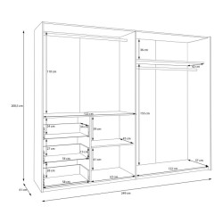 Szafa ubraniowa z lustrem 250 cm Winn 2 piaskowy | Meble Forte
