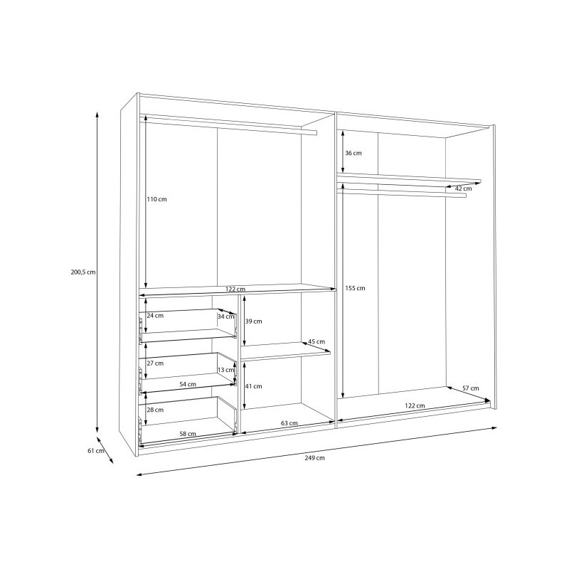 Szafa ubraniowa z lustrem 250 cm Winn 2 piaskowy | Meble Forte