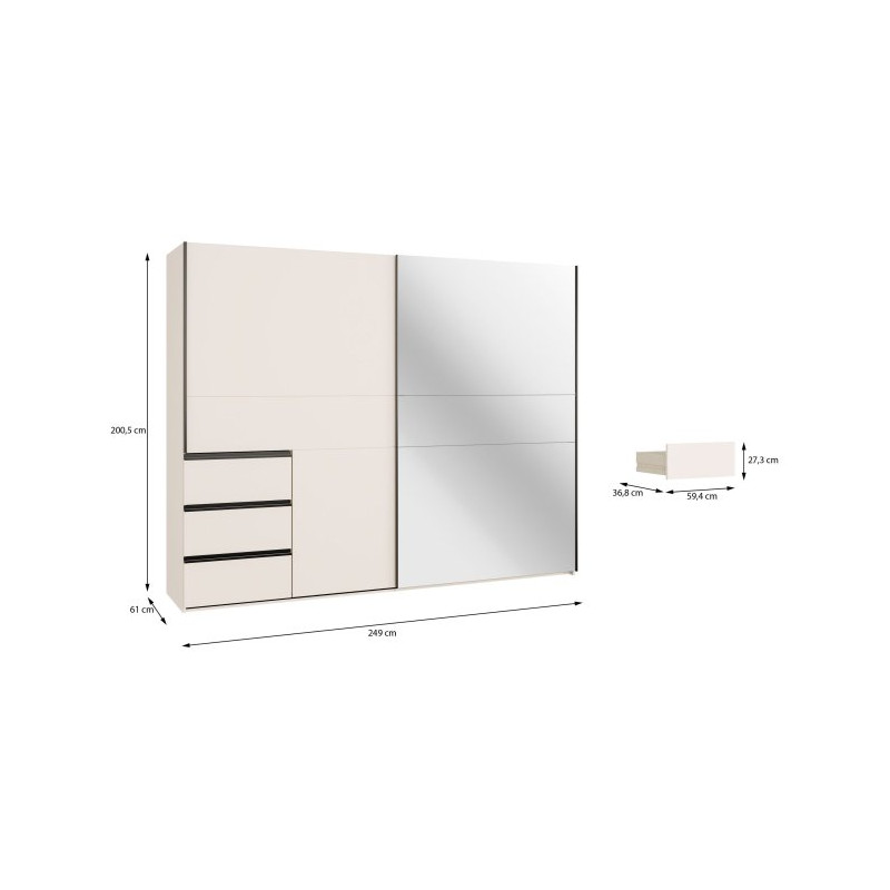 Szafa ubraniowa z lustrem 250 cm Winn 2 piaskowy | Meble Forte