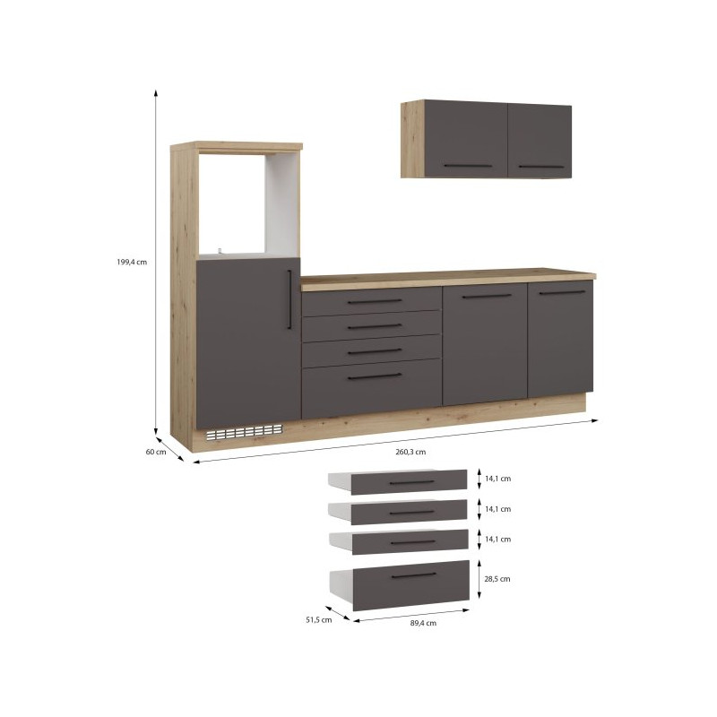 Zestaw kuchenny Novacool NVLSET10 dąb artisan/uni wolfram szary
