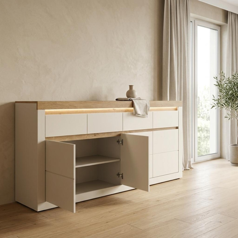 Komoda Naxxar NAXK03 Cashmere/Dąb Kamienny – aranżacja w salonie | wizualizacja