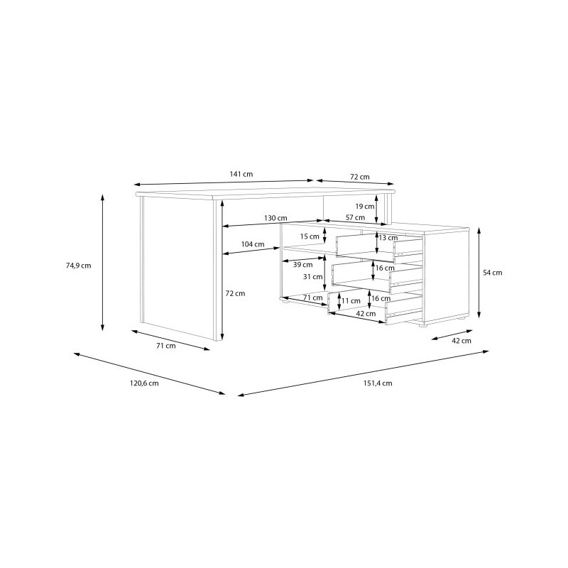 Biurko z komodą Archbox T2KB231L piaskowy