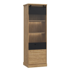 Wąska witryna z oświetleniem 65 cm Kaszmiro KZMV711RB dąb waterford/czarny