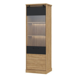 Wąska witryna z oświetleniem 65 cm Kaszmiro KZMV711RB dąb waterford/czarny