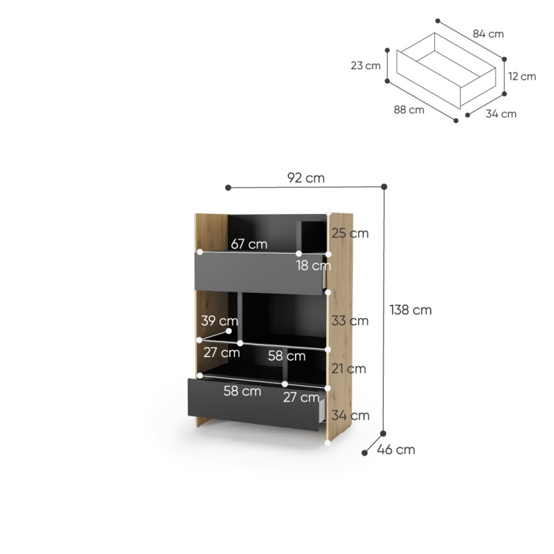 Regał BED CONCEPT BC-26 do półkotapczanu Lenart dąb artisan/czarny