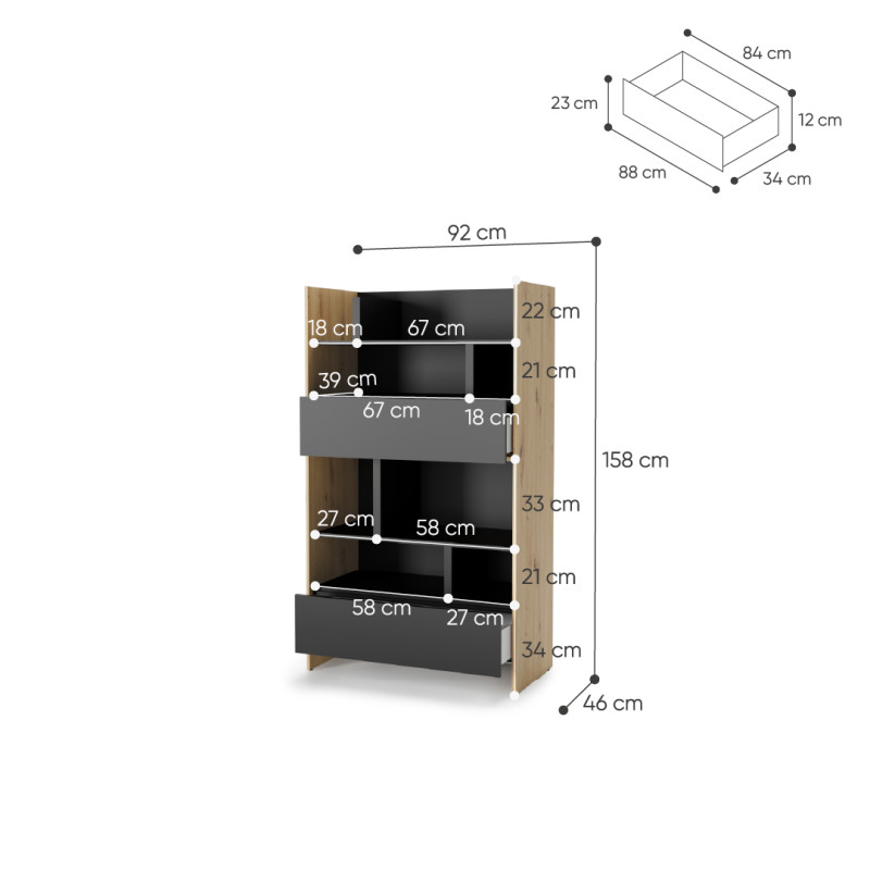 Regał BED CONCEPT BC-27 do półkotapczanu Lenart dąb artisan/czarny