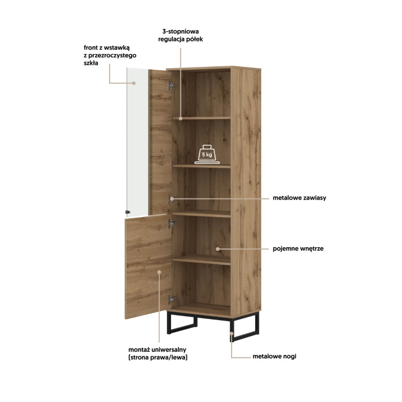 Witryna do salonu Loft Typ 05 dąb wotan – nowoczesny design