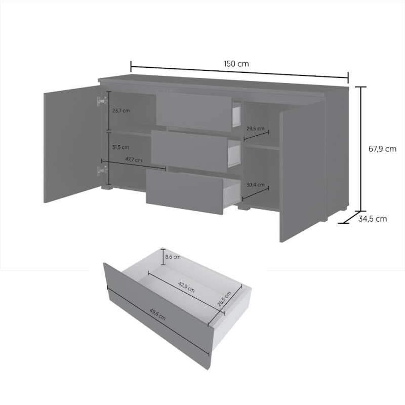 Komoda z szufladami Modo 150 cm czarny onyx| Domowanie.pl