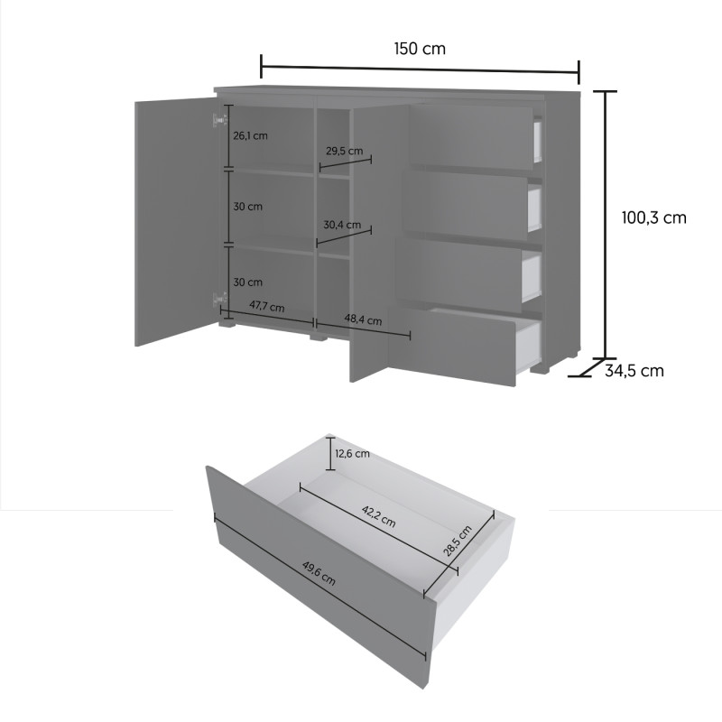 Komoda Modo 2D4S czarny onyx Helvetia 45