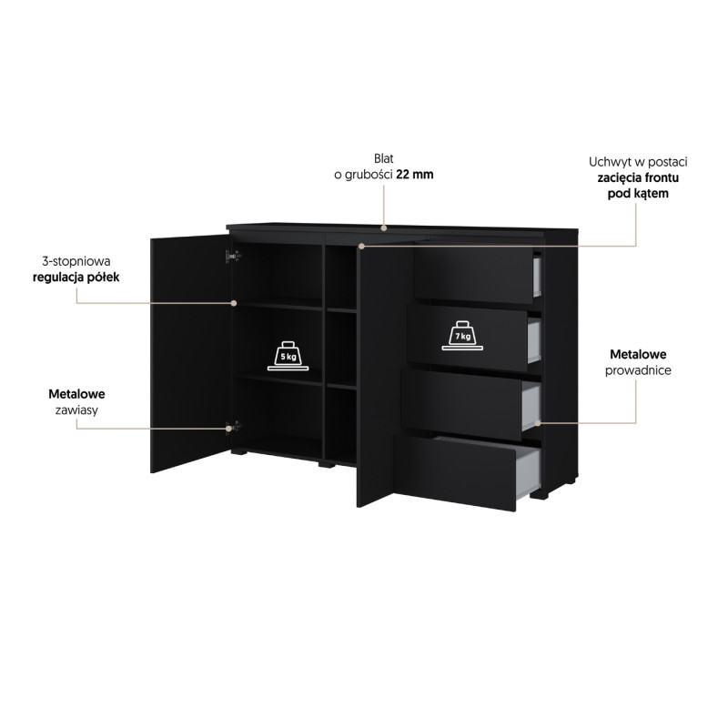Komoda Modo 2D4S czarny onyx Helvetia 45