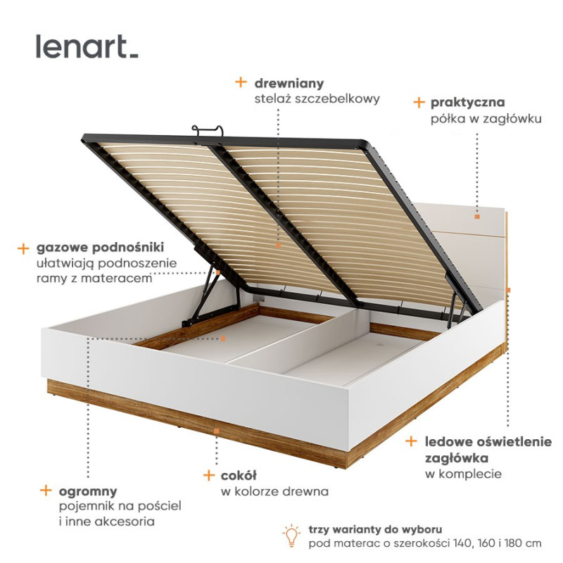 Łóżko z pojemnikiem na pościel Dentro DT-02 Lenart Kolekcja