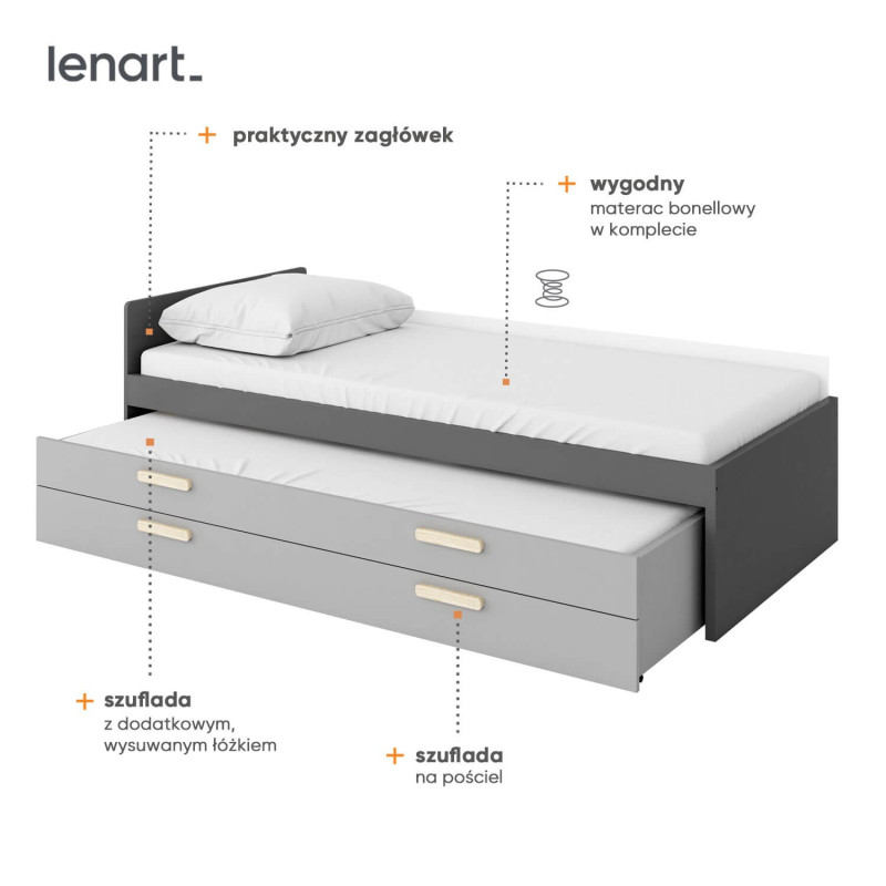 Łóżko podwójne z materacem i szufladą Pok POK13 POK14 Lenart