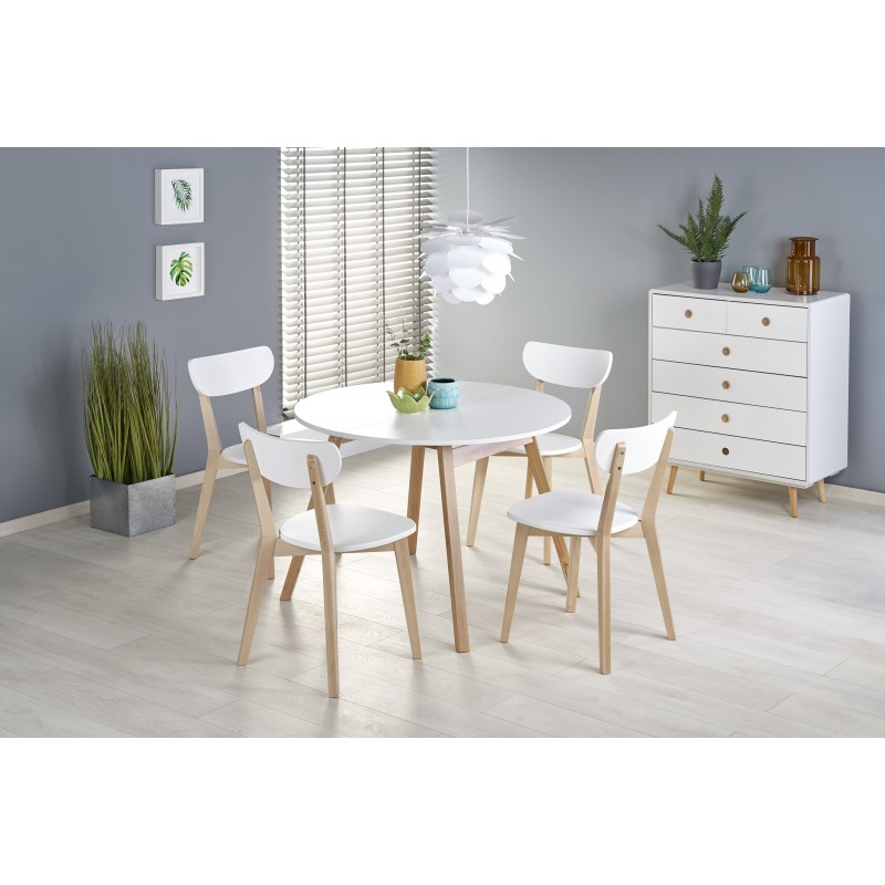 RUBEN stół kolor blat - biały, nogi - naturalny (102-142x102x75 cm) (2p 1szt)