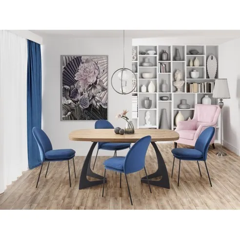 VELDON stół rozkładany, blat - dąb naturalny, nogi - czarny (2p