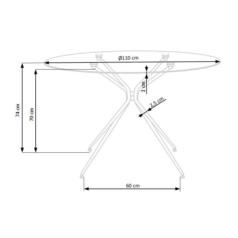 RONDO stół, blat - bezbarwny, nogi - złoty (2p 1szt)