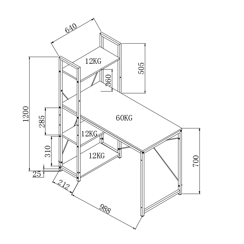 NARVIK B1 biurko czarny / dąb sonoma (1p 1szt)