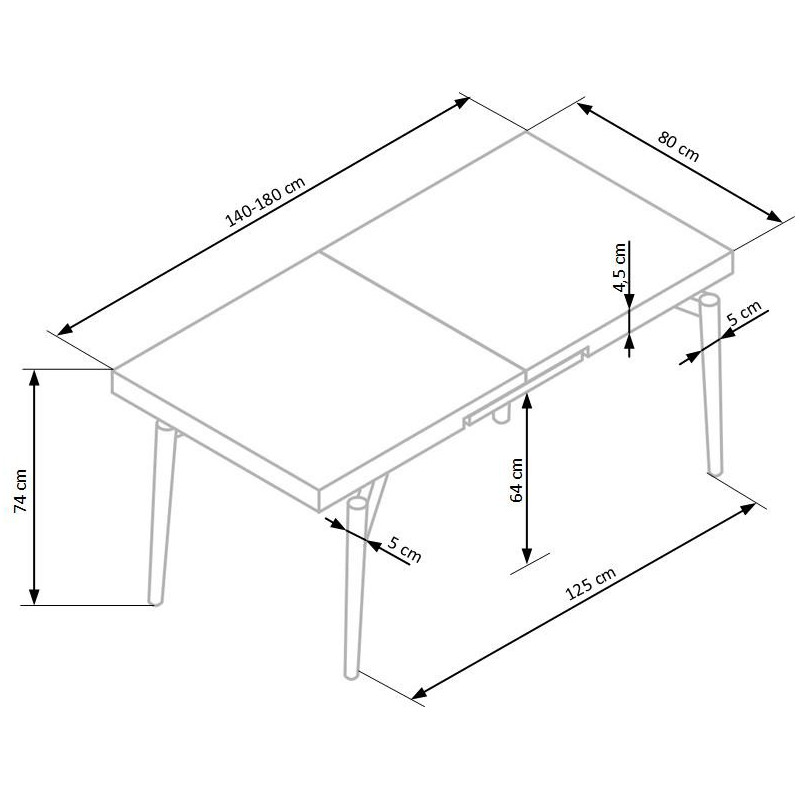 CAMBELL stół rozkładany, blat - naturalny, nogi - czarny (2p 1szt)
