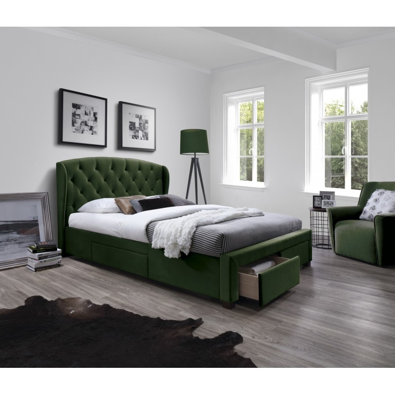 Łóżko tapicerowane SIENA 160x200 w kolorze ciemnym zielonym z szufladami