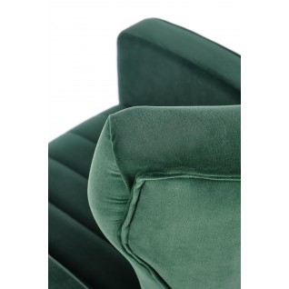 Nowoczesny fotel tapicerowany Bay zielony na złotych nogach
