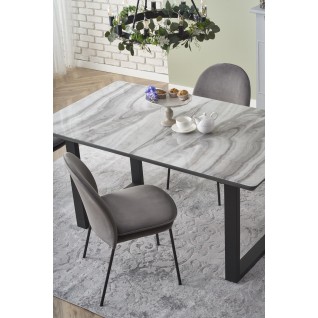 MARLEY stół rozkładany blat - biały marmur /  popielaty, nogi - czarny
