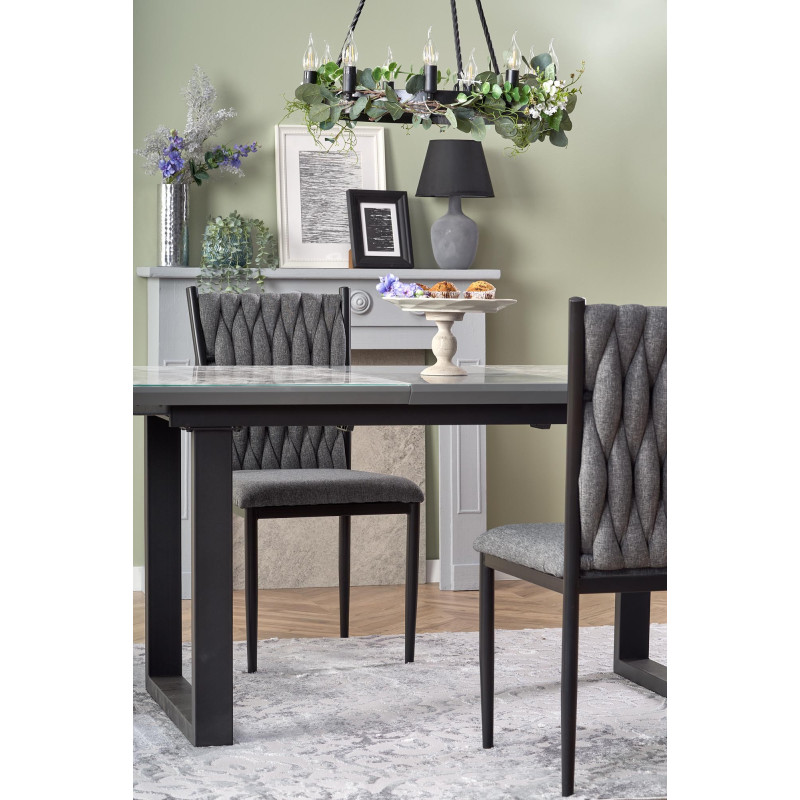 MARLEY stół rozkładany blat - biały marmur /  popielaty, nogi - czarny