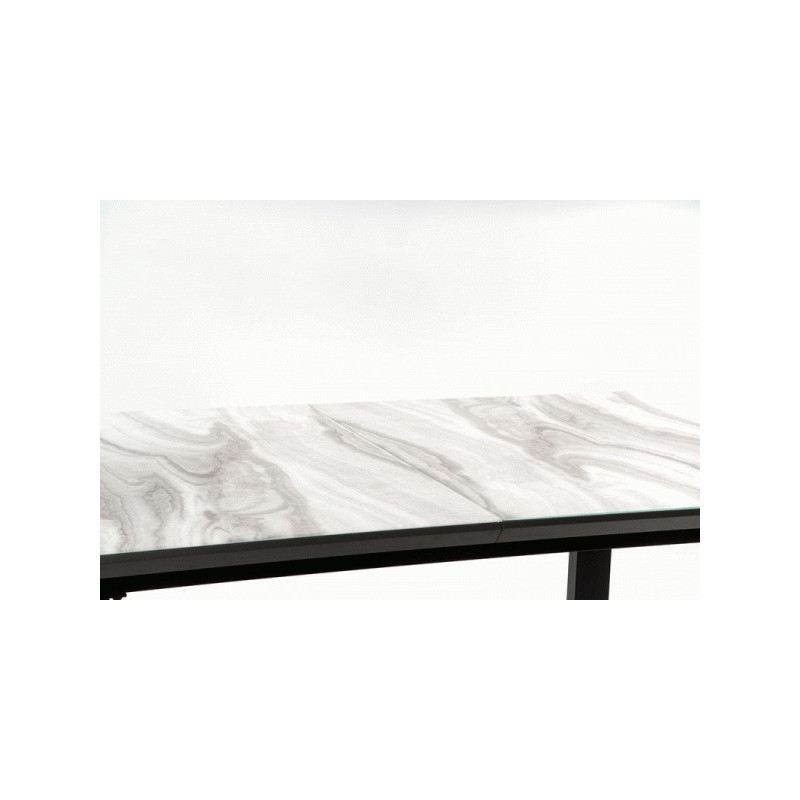 MARLEY stół rozkładany blat - biały marmur /  popielaty, nogi - czarny