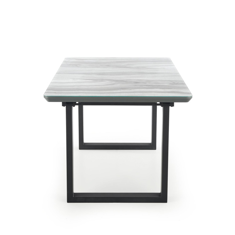 MARLEY stół rozkładany blat - biały marmur /  popielaty, nogi - czarny