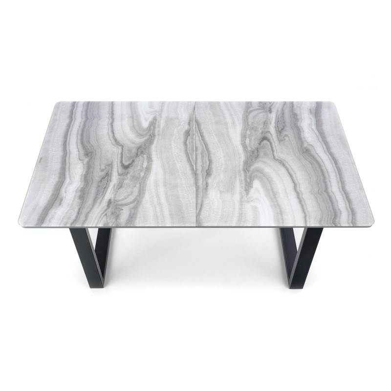MARLEY stół rozkładany blat - biały marmur /  popielaty, nogi - czarny