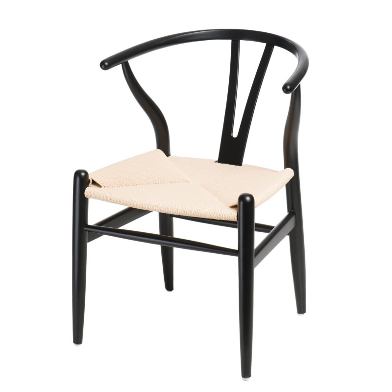 Krzesło Wicker Naturalne Czarny inspirow ane Wishbone
