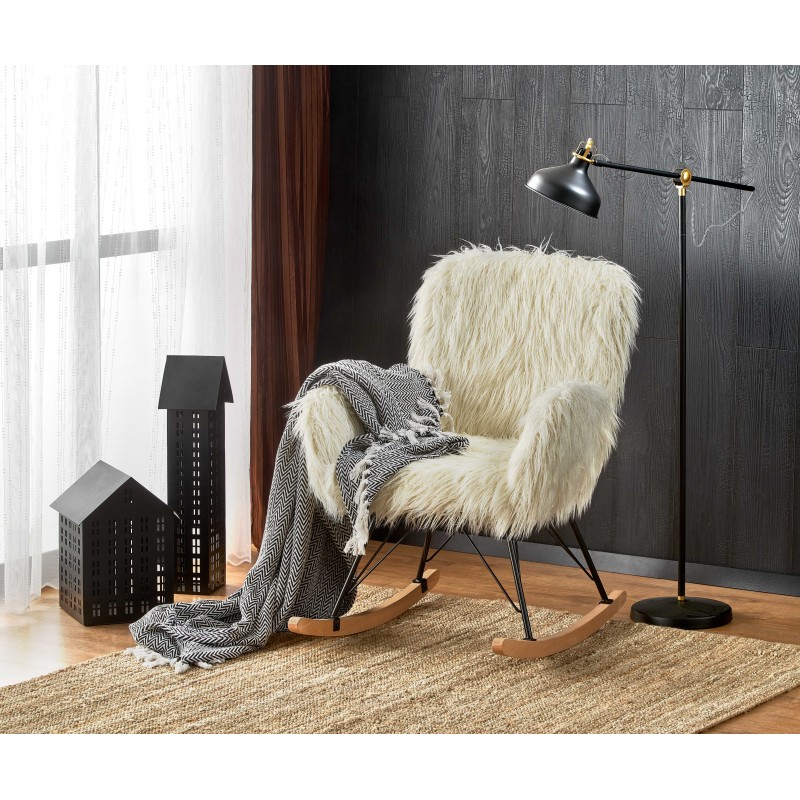 AUSTIN fotel wypoczynkowy kremowy / czarny / naturalny