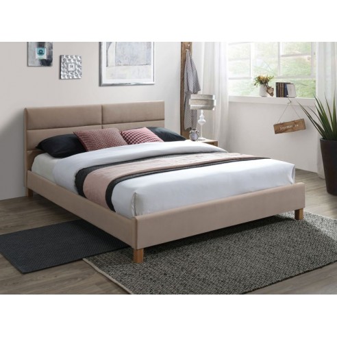 ŁÓŻKO SIERRA VELVET 160x200 KOLOR BEŻ/DĄB TAPICERKA BLUVEL 28
