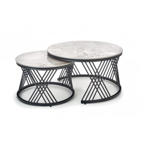 FLAMINGO zestaw 2 ław, popielaty marmur/ czarny