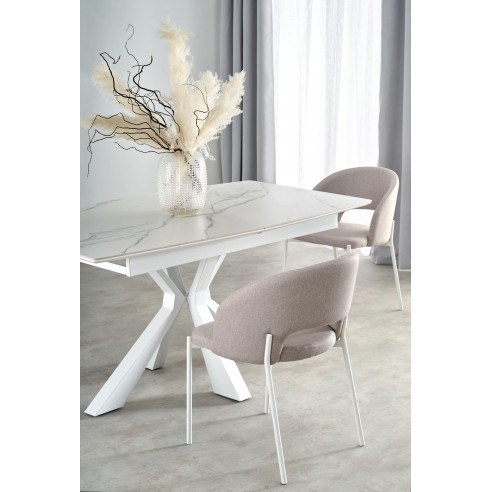 VIVALDI stół rozkładany blat - biały marmur, nogi - biały
