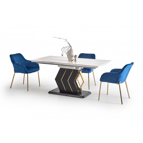 VINCENZO stół rozkładany blat: biały marmur, noga czarny/złoty